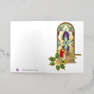 Robin Glas-in-lood-Kerstkaart met Hulst en Goud Fo Folie Wenskaart