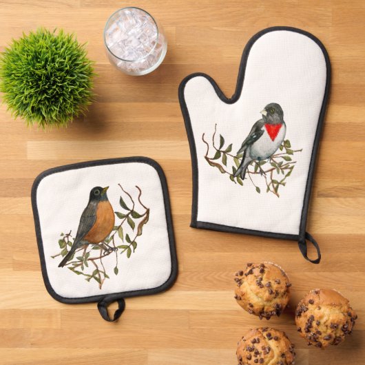 Robin Grosbeak Oven Mitt en Pothouder Set (Top down)