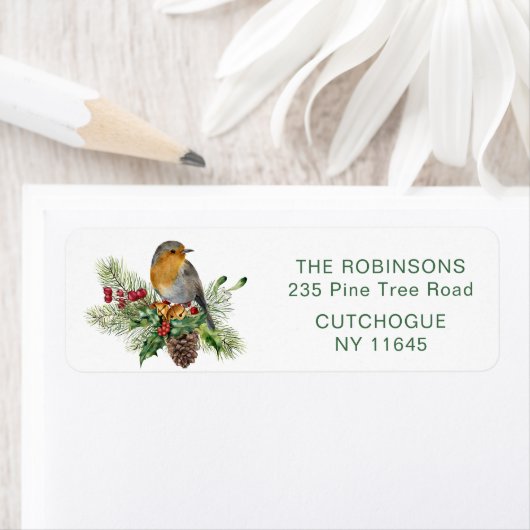 Robin, heilig, denke kerstcadeaulabel etiket (Insitu)