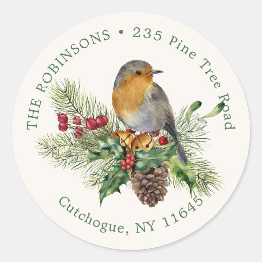 Robin, heilig, denke kerstcadeaulabel ronde sticker (Voorkant)