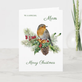 Robin, heilig, pijnhout - Mam Kerstmis Kaart