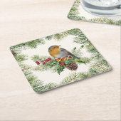Robin, heilig, pijnlijk kerstfeest kartonnen onderzetters (Schuin)