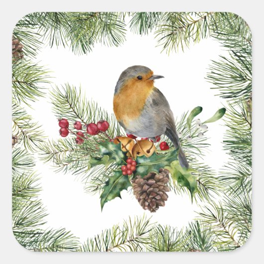 Robin, heilig, pijnlijk kerstfeest vierkante sticker (Voorkant)