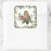 Robin, heilig, pijnlijk kerstfeest vierkante sticker (Tas)