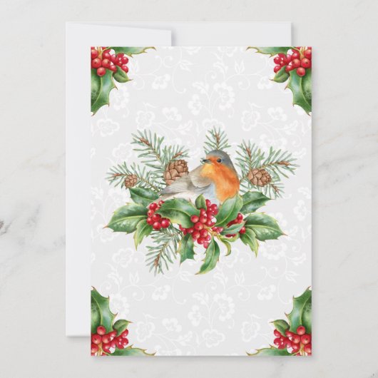 Robin & Holly en Winter Berry-kerstlunch Kaart (Achterkant)