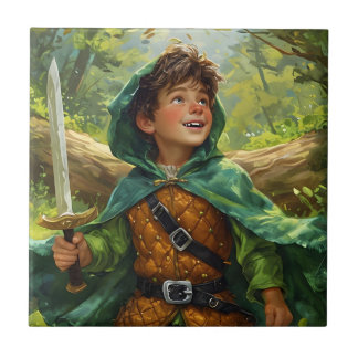 Robin Hood afgebeeld als een kind Tegeltje
