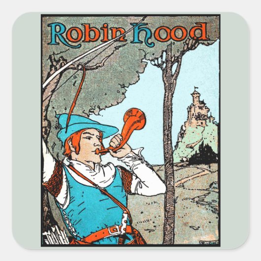 Robin Hood Antiek Illustration Merry Mannen Vierkante Sticker (Voorkant)