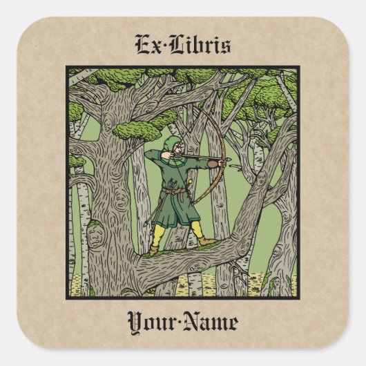 Robin Hood Bookplate Vierkante Sticker (Voorkant)