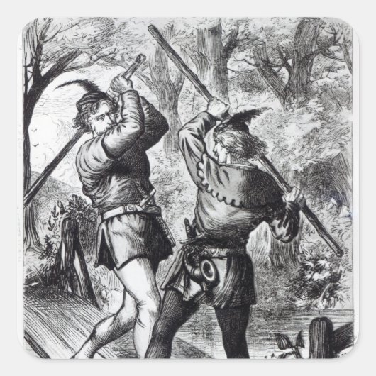 Robin Hood en Little John Vierkante Sticker (Voorkant)