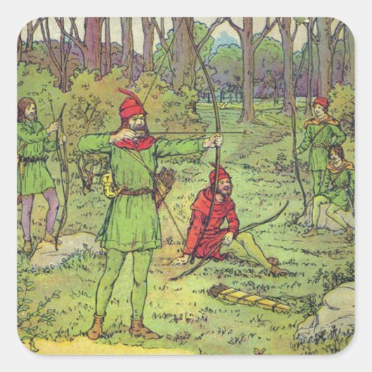 Robin Hood in het bos Vierkante Sticker (Voorkant)