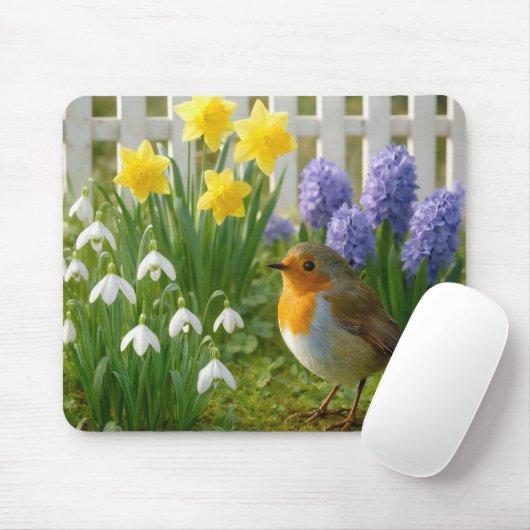 Robin in a Springtime Garden Muismat (Met muis)