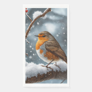 Robin in besneeuwde boom papier servet