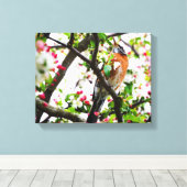 Robin in Blooming Crabapple Tree Print Canvas (Insitu (Houten vloer))