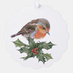Robin in de holly vakantiekaart ornament kaart