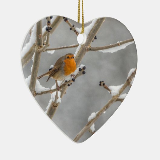 Robin in de sneeuw keramisch ornament (Rechts)