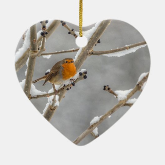 Robin in de sneeuw keramisch ornament (Achterkant)