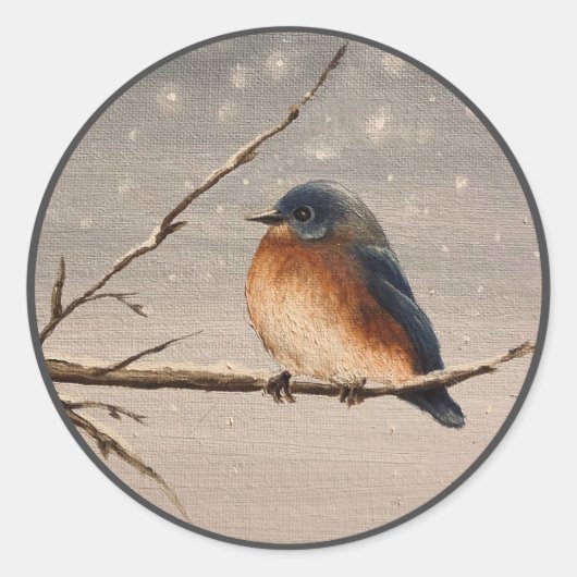 Robin in de sneeuw ronde sticker (Voorkant)