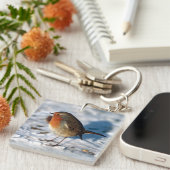 Robin in de sneeuw sleutelhanger (Voorkant Rechts)