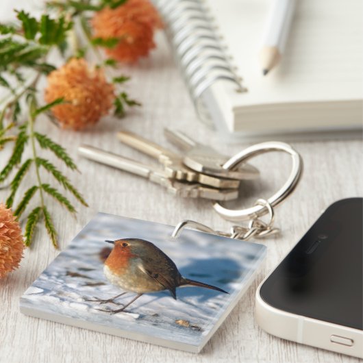 Robin in de sneeuw sleutelhanger (Voorkant Rechts)