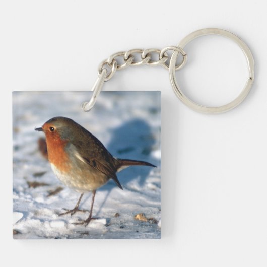 Robin in de sneeuw sleutelhanger (Achterkant)