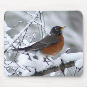 Robin in de Sneeuwveger Mousepad Muismat
