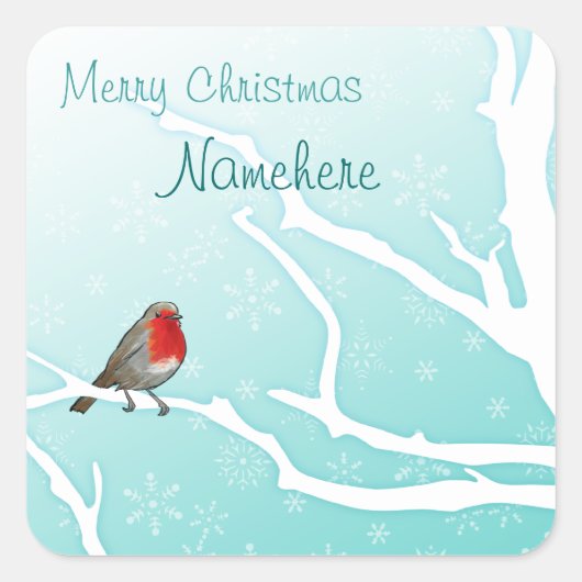 : Robin in een boom Vierkante Sticker (Voorkant)