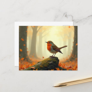 Robin in Herfst/Herfst Bos, Leaves Falling Briefkaart