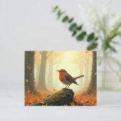 Robin in Herfst/Herfst Bos, Leaves Falling Briefkaart (Staand voorkant)