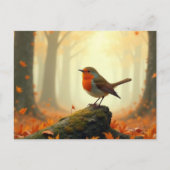 Robin in Herfst/Herfst Bos, Leaves Falling Briefkaart (Voorkant)