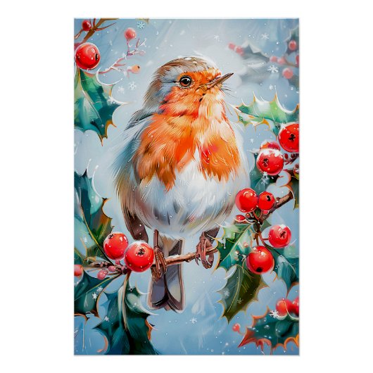 Robin in Natuur impressionistische stijl kunst Perfect Poster (Voorkant)