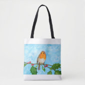 Robin in Snow-kerstcadeauschouderschouder-Canvas t Tote Bag (Voorkant)
