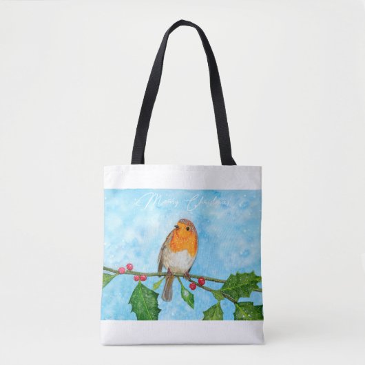 Robin in Snow-kerstcadeauschouderschouder-Canvas t Tote Bag (Voorkant)