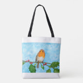 Robin in Snow-kerstcadeauschouderschouder-Canvas t Tote Bag (Achterkant)