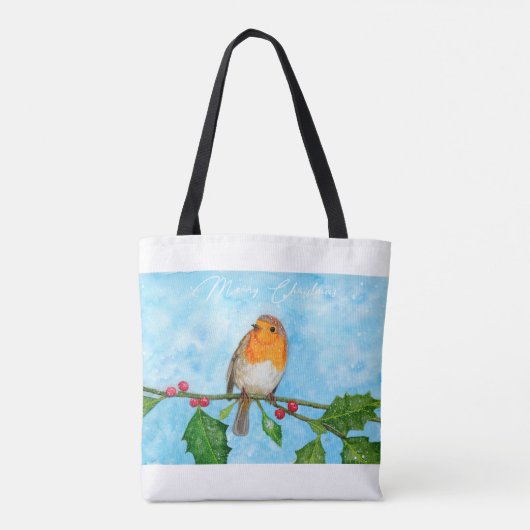 Robin in Snow-kerstcadeauschouderschouder-Canvas t Tote Bag (Achterkant)