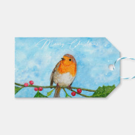 Robin in Snow Waterverf Painting Gift Label Cadeaulabel