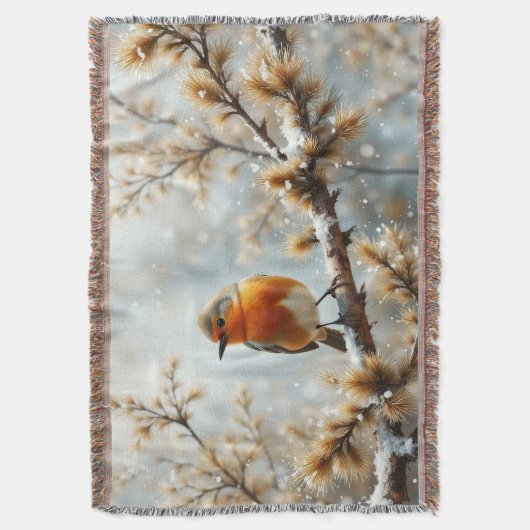 Robin in the snow deken (Voorkant Verticaal)