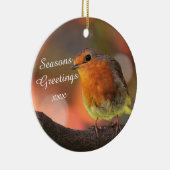Robin in Tree Seasons Greetings Keramisch Ornament (Rechts)