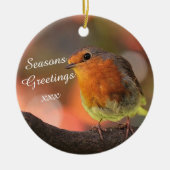 Robin in Tree Seasons Greetings Keramisch Ornament (Voorkant)