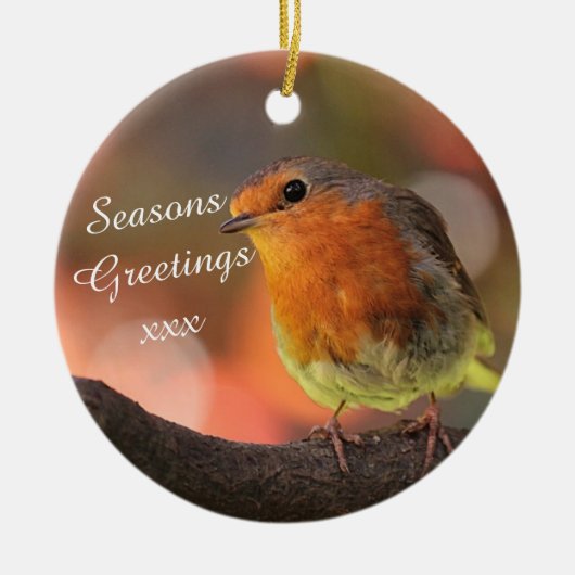 Robin in Tree Seasons Greetings Keramisch Ornament (Voorkant)