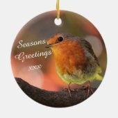 Robin in Tree Seasons Greetings Keramisch Ornament (Achterkant)