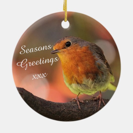 Robin in Tree Seasons Greetings Keramisch Ornament (Achterkant)