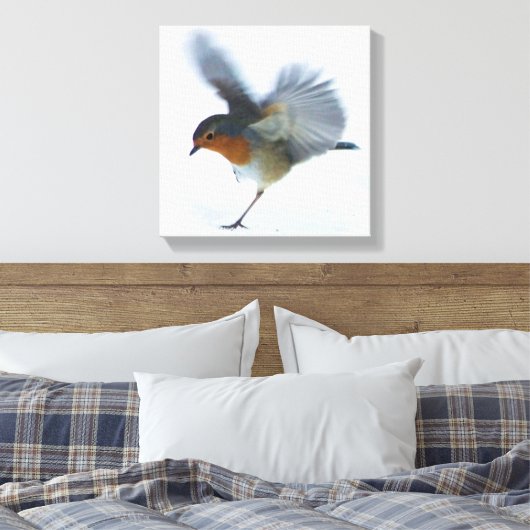 Robin in vlucht canvas afdruk (Insitu (Slaapkamer))