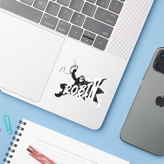 Robin Ink Brush Naam Sticker (Laptop met iPhone)