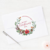 Robin & Kerstbloemen & holly krans Ronde Sticker (Envelop)