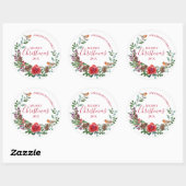 Robin & Kerstbloemen & holly krans Ronde Sticker (Vel)