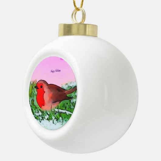 Robin Kerstfeestdag Keramische Bal Ornament (Rechts)