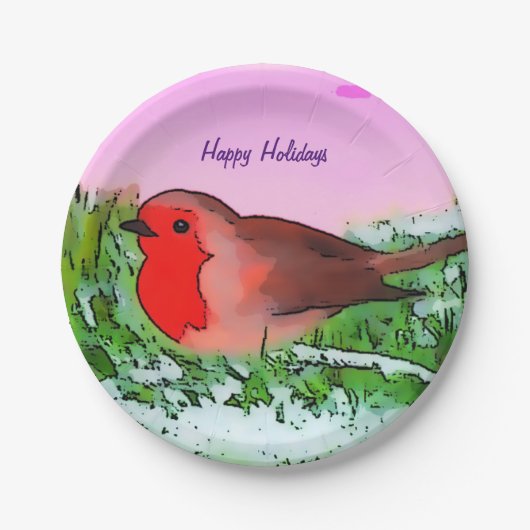 Robin Kerstfeestdag Papieren Bordje (Voorkant)