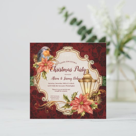 Robin & Lantern kerstparty Kaart (Staand voorkant)