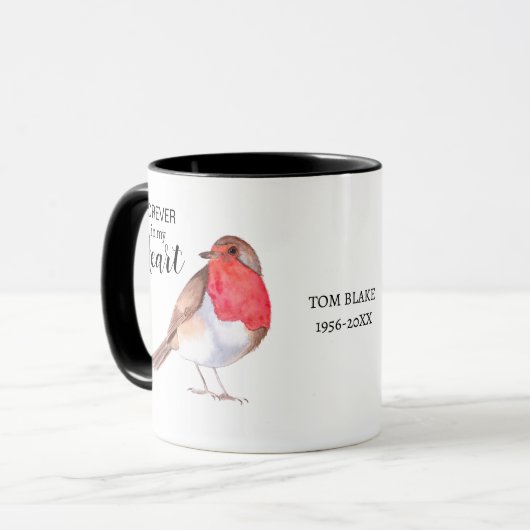 Robin Memorial Mug | “Each Time I See a Robin  Mok (Voorkant links)