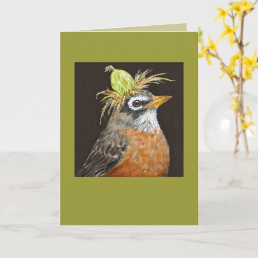 robin met gooseberry card kaart (Gele Bloem)